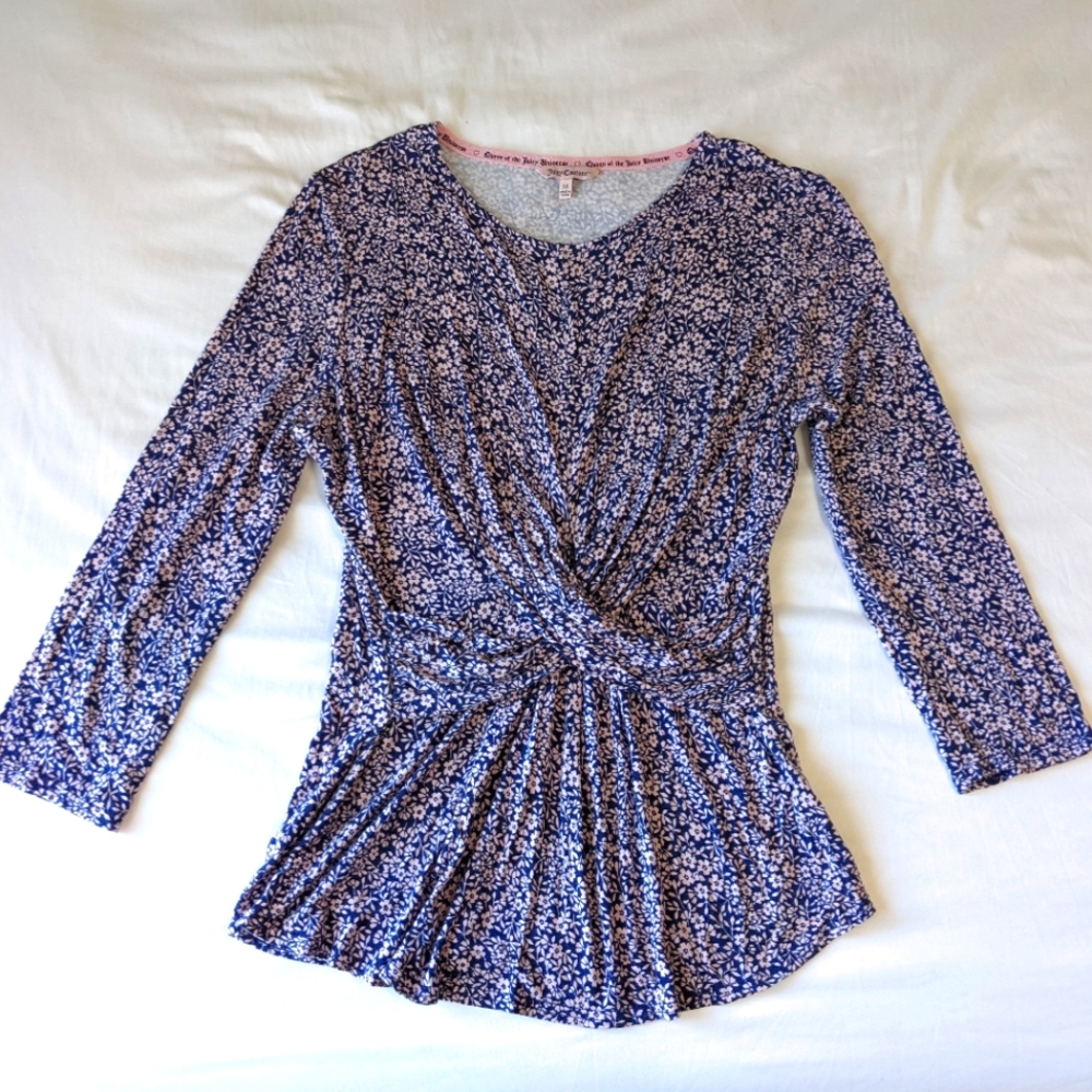 Juicy Couture Long Sleeve Faux Wrap Front Top Size Medium